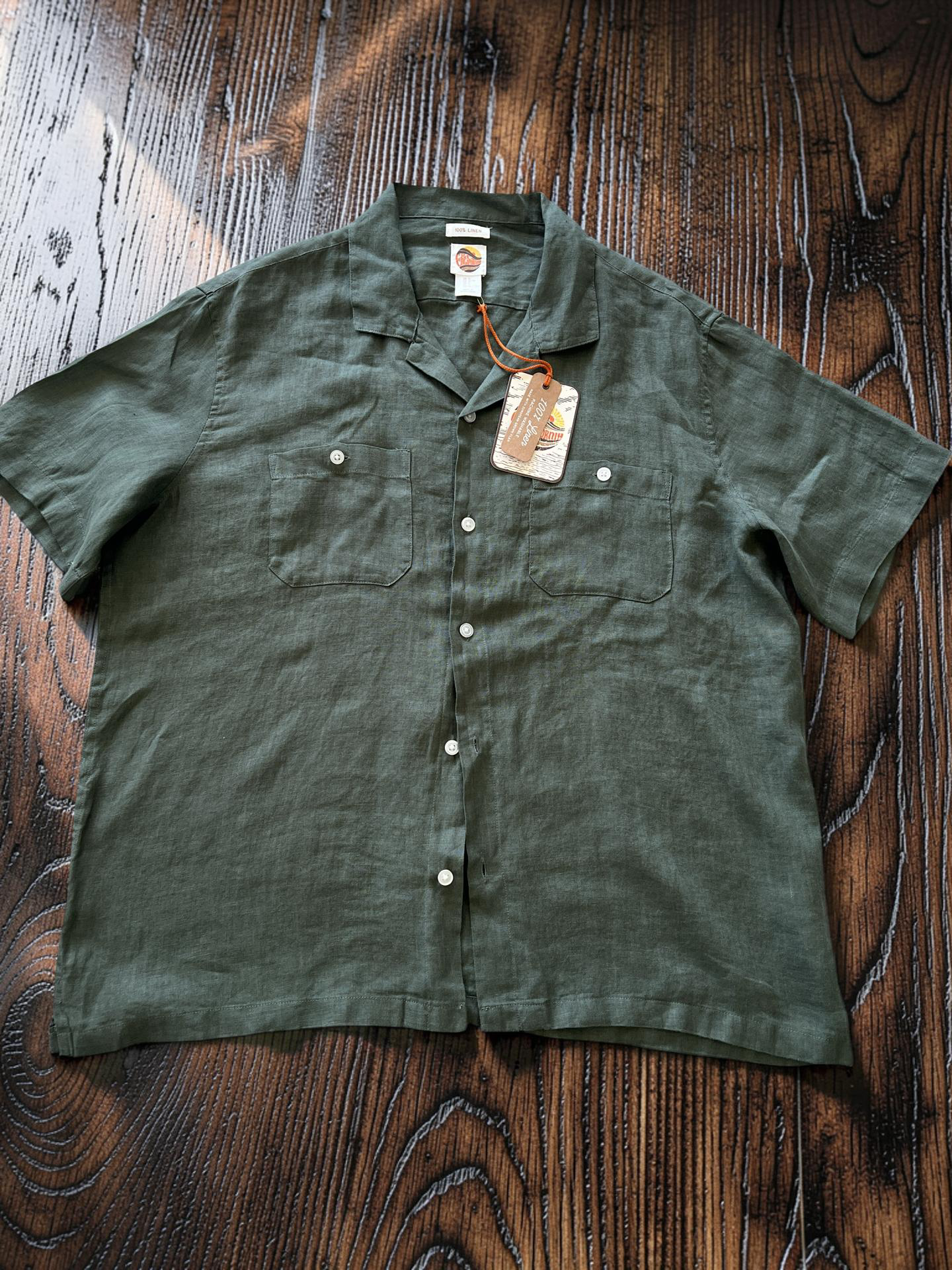 Men’s Olive 100% Linen Resort Shirt