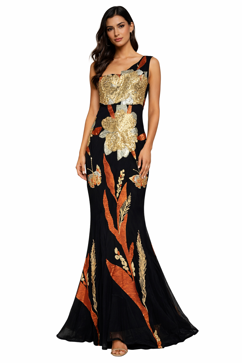 Noir & Gold Sequence Evening Gown