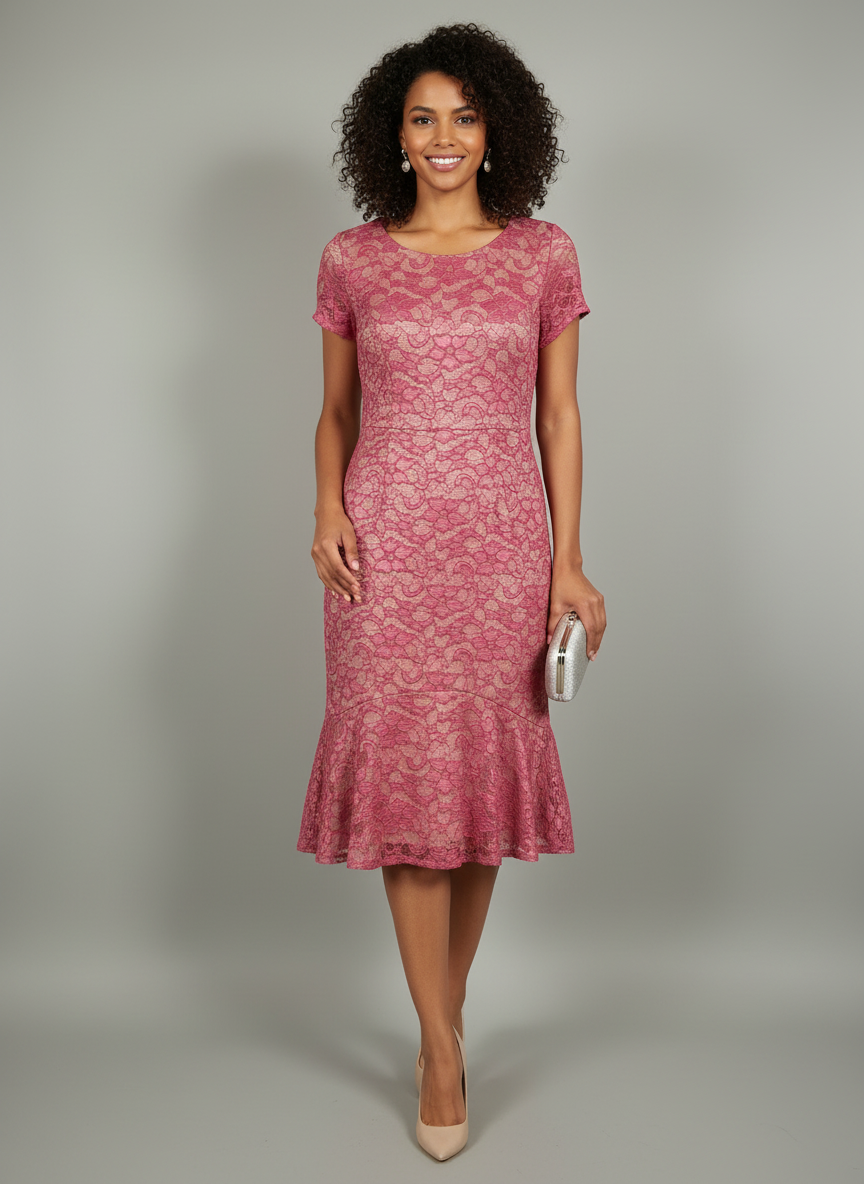 Rose Lace Peplum Midi Dress